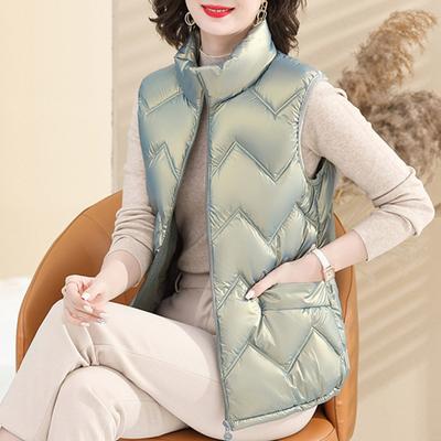 Yousheng Vestă de iarnă pentru femei, cu guler de dimensiuni mari, cu închidere cu fermoar, fără mâneci, căptușită, groasă, lungime mijlocie, rezistentă la vânt, vestă caldă pentru doamnă