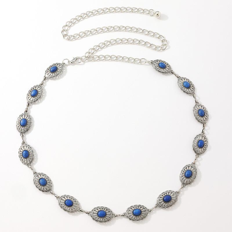 Hollow Turquoise Ladies Metal Waist Chain With Pearl Detailing For Spring Summer And