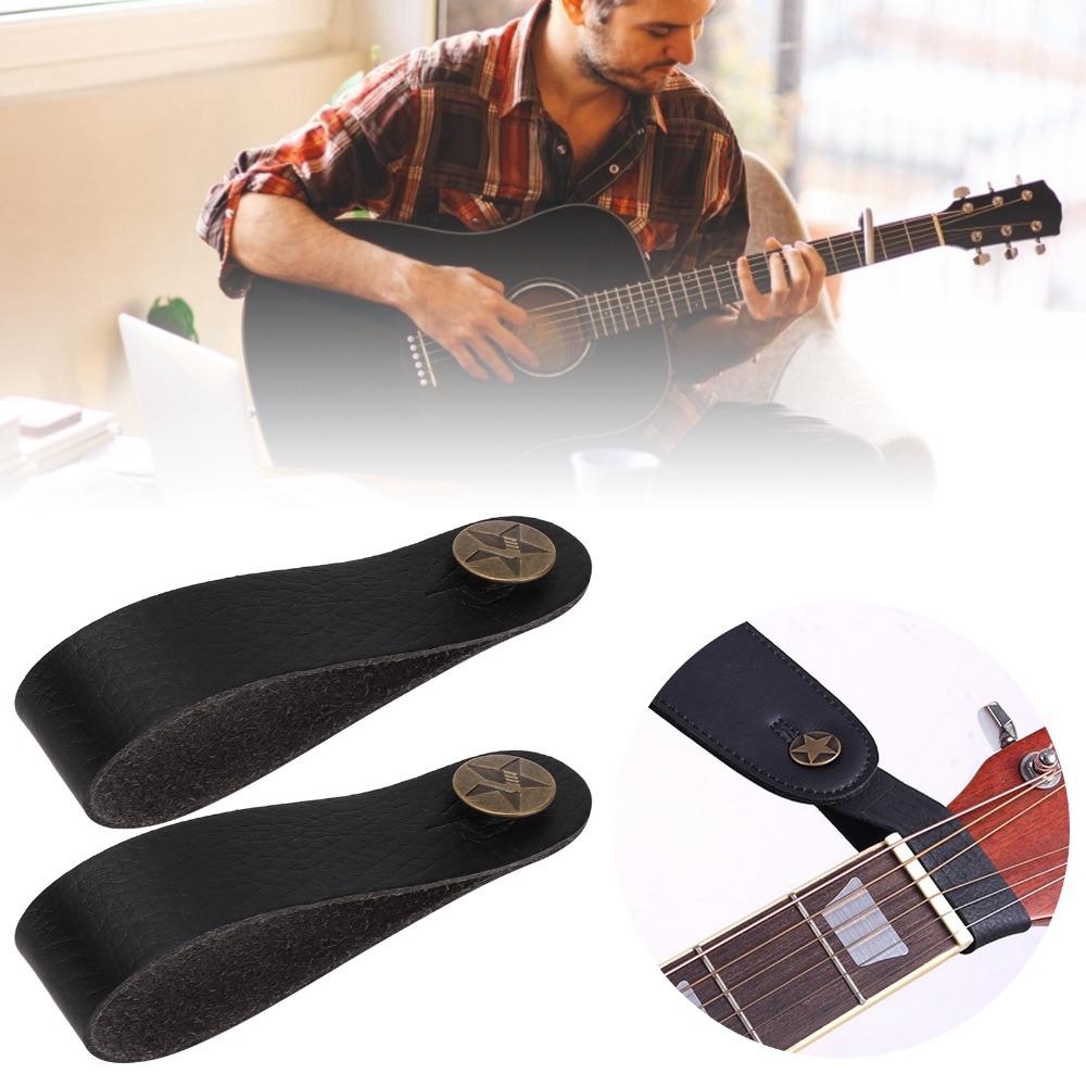 6PCS Leather Material Guitar Strap Holder Black Guitar Strap Lock Headstock Strap Tie  For Guitars