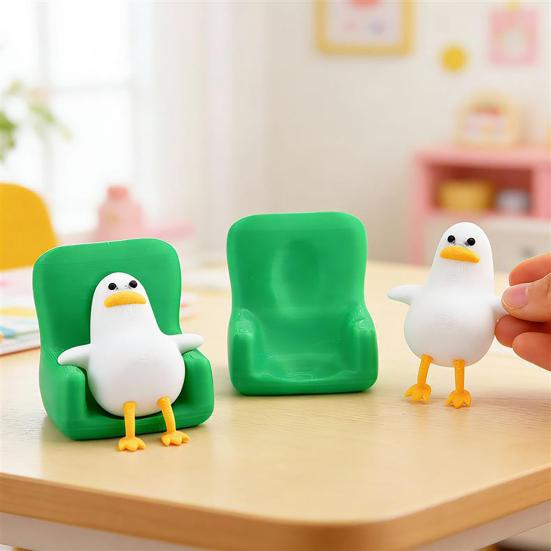 Cute Duck Figurine 3D Printed Duck on Chair Collectible Statue for Shelf Home Office Desk Decoration
