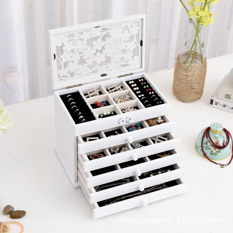 Vintage Chinese Wooden Jewelry Storage Box Hollow Multi-Layer Display Organizer Elegant Jewelry Collection Case Decorative Storage Box