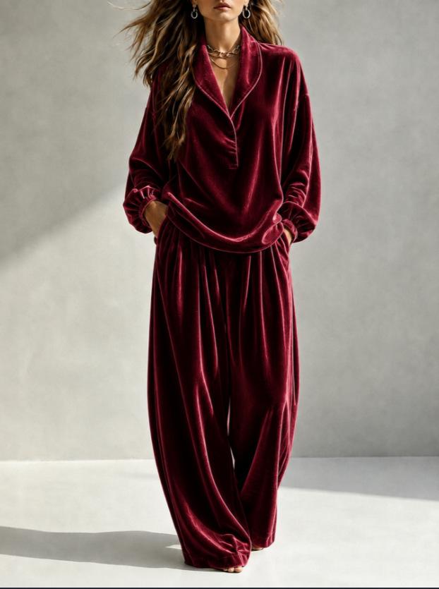 1116 European and American women's clothing autumn and winter new casual fashion velvet long-sleeved trousers lapel suit