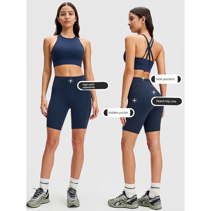 Lu Same Yoga Shorts Women's High Waist High Elastic Pocket Fitness Pants Outdoor Cycling Pants Sports Tights