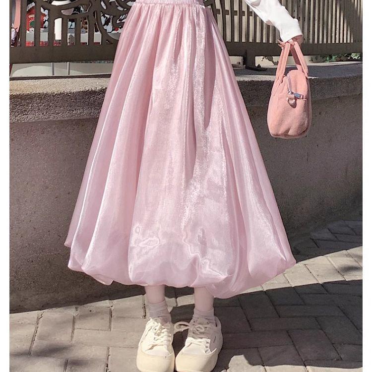 

Женская мерцающая розовая А-силуэтная миди-юбка из тюля с дизайном из жемчужных пышных цветов, высокая талия, идеально подходит для весны, лета и осени S 80-95 lb