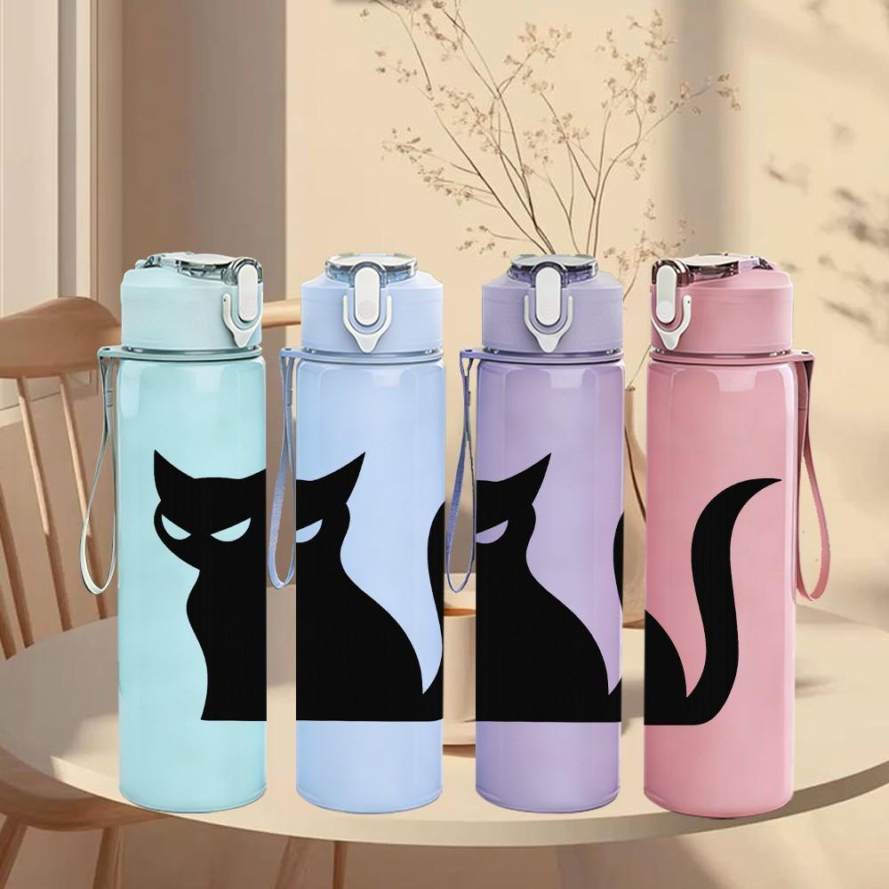 1PC Black Cat Silhouette 750ml Color Plastic Sports Water Bottle Leakproof Flip Straw Lid Suitable for Sports Office Home Use