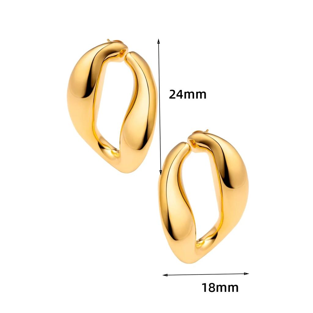 Creative Gold Plated Stainless Steel Round Geometric Earrings for Women Statement Geometric Studs Fashion Jewelry Waterproof