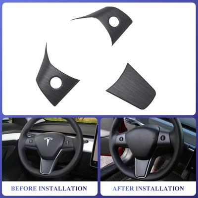 Car Steering Wheel Trim For Model 3 Model Y Automotive Interior Stickers ABS Carbon Fiber Patch Decoration Accessories