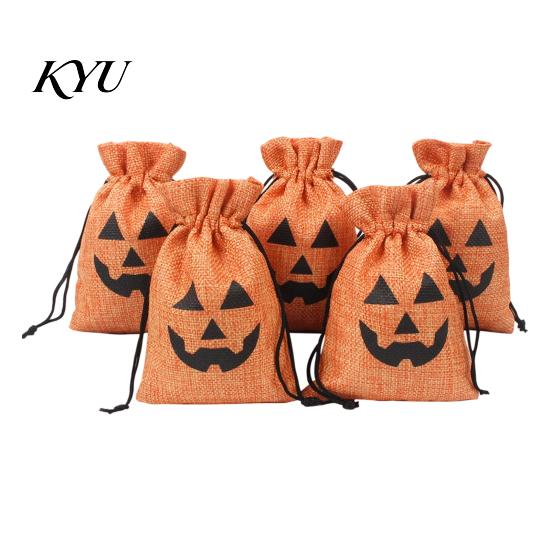 School Party Supplies 5Pcs Halloween Burlap Drawstring Bags, Candy Treat Pouch for Favor, Rustic Favors Goodie Trick or Reusable Gift Packaging Fabric