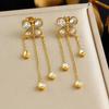 Gold Plated Stainless Steel Butterfly Earrings with Tassel & Clear CZ Drops for Women
