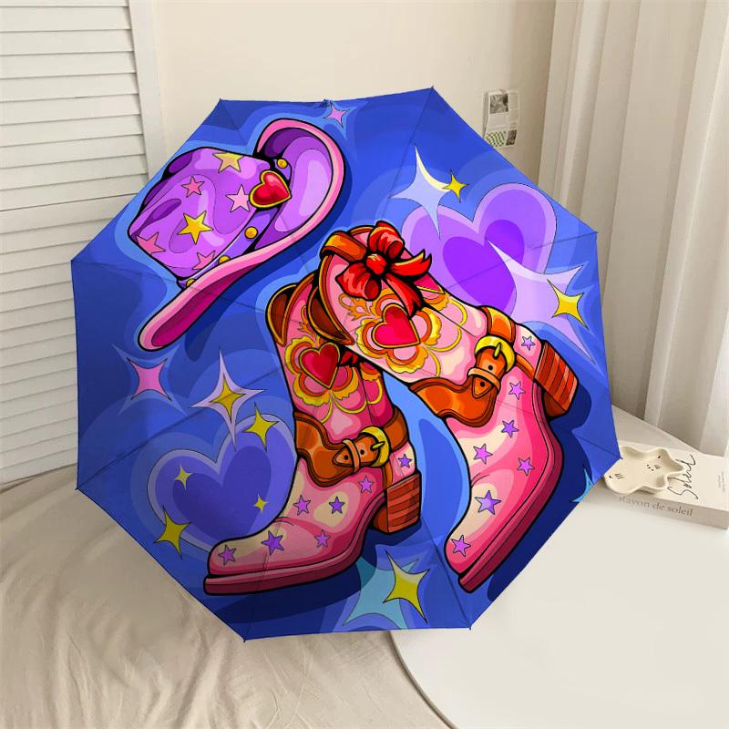 

1pc cowboy boots starry hat Automatic Open/Close Umbrella with Windproof, 8-Rib Sturdy Canopy, Durable Ribs, Fashionable Design1149A