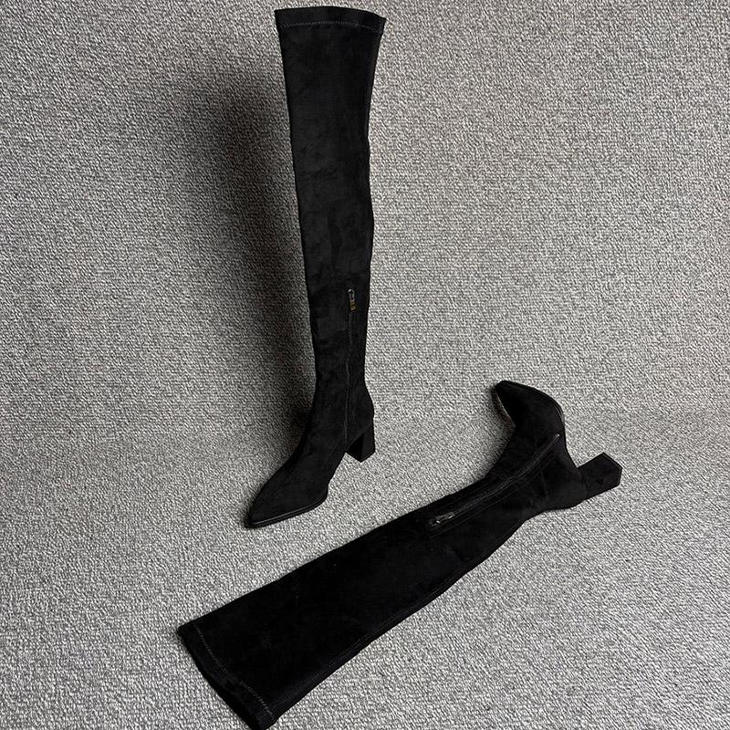 Fashion Winter Fashion Pointed Toe Women Long Over The Knee Boots Street Style Thick Heels Party Stripper Female Shoes