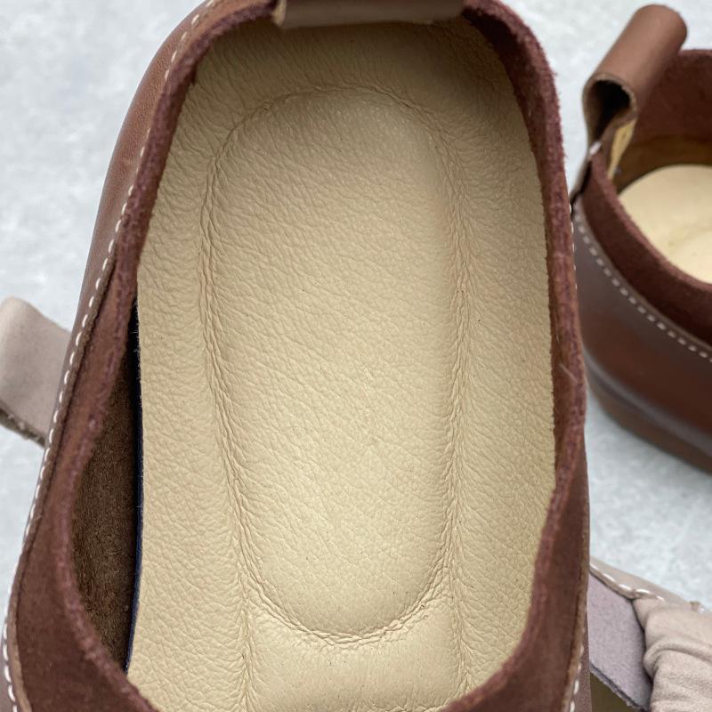 Johnature Handmade Genuine Leather Soft Soled Flats Round Toe Soft Cowhide Women's Slip-on Shoes