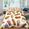 Set Biancheria da Letto con Stampa Hamburger Vintage 3D per Amanti del Fast Food Copripiumino con Stampa Cheeseburger 3 Pezzi Copriletto Divertente Creativo Matrimoniale