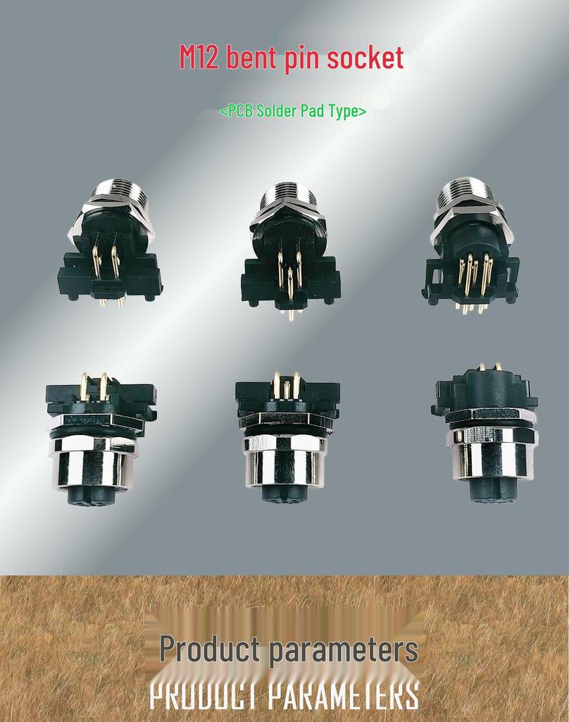 M12 Aviation Waterproof Gold-Plated Bent Pin PCB Solder Connector: Male/Female Socket, 2/3/4/5/8 Pin.
