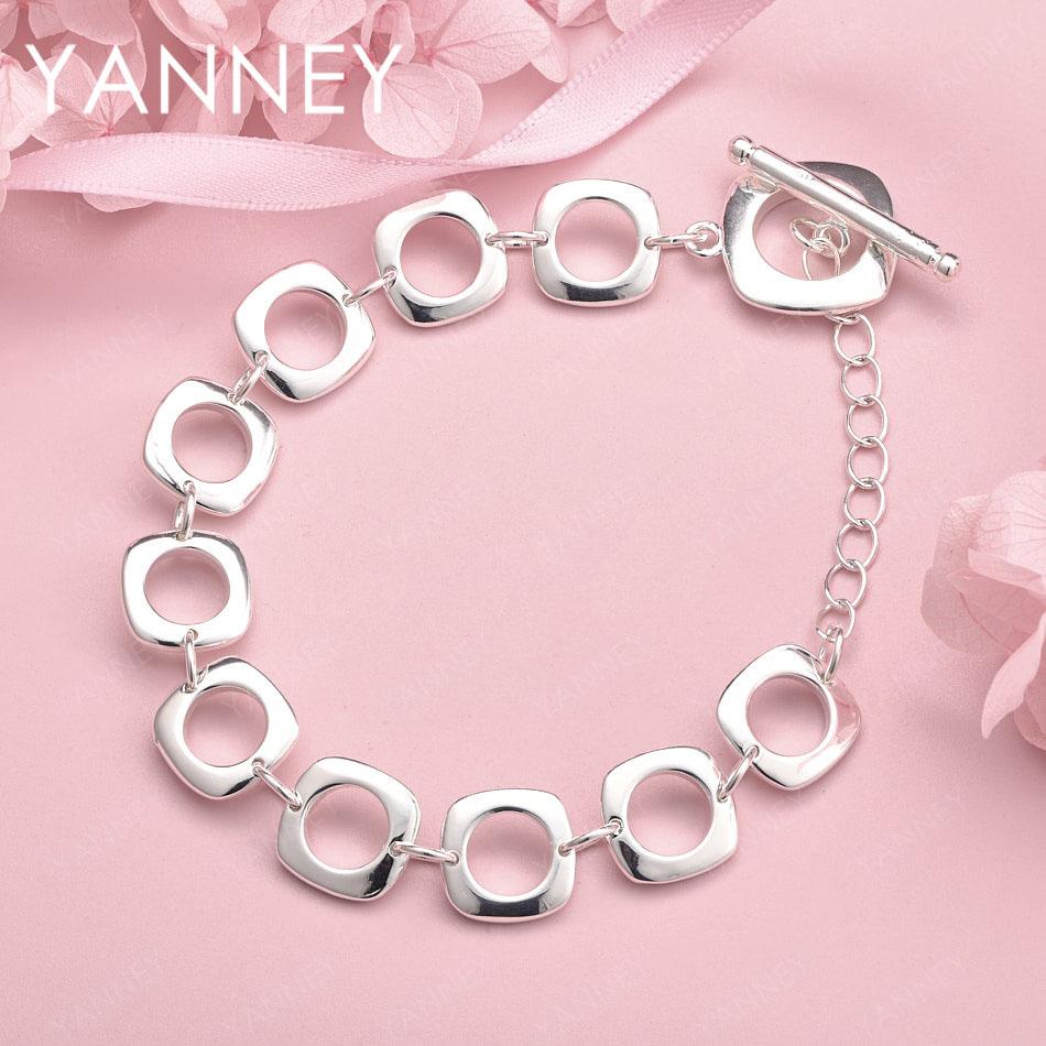 

925 Sterling Silver 8-inch Delicate Square Bracelet for Women, Fashionable Wedding Party Jewelry Accessories
