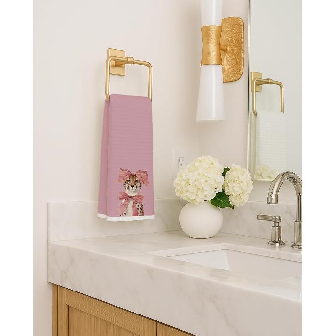 Pink Coquette Bow Leopard Giraffe Kitchen Towels Set of 2, Leopard Giraffe Decor Hand Towels for Bathroom, Pink Dish Tea Towels for Kitchen, Coquette