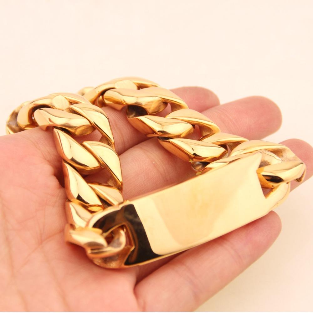Birthday Gift  Stainless Steel Gold Color Smooth  Cuban Curb Miami Link Chain Mens Male Bracelet Wristband