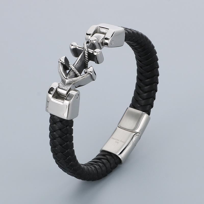 Bracciale Classico in Acciaio Inossidabile e Pelle di Mucca per Uomo Fascino Teschio Guanti Manette Nodo Bracciale con Charms Acciaio Inossidabile Gioielli per Festa Biker