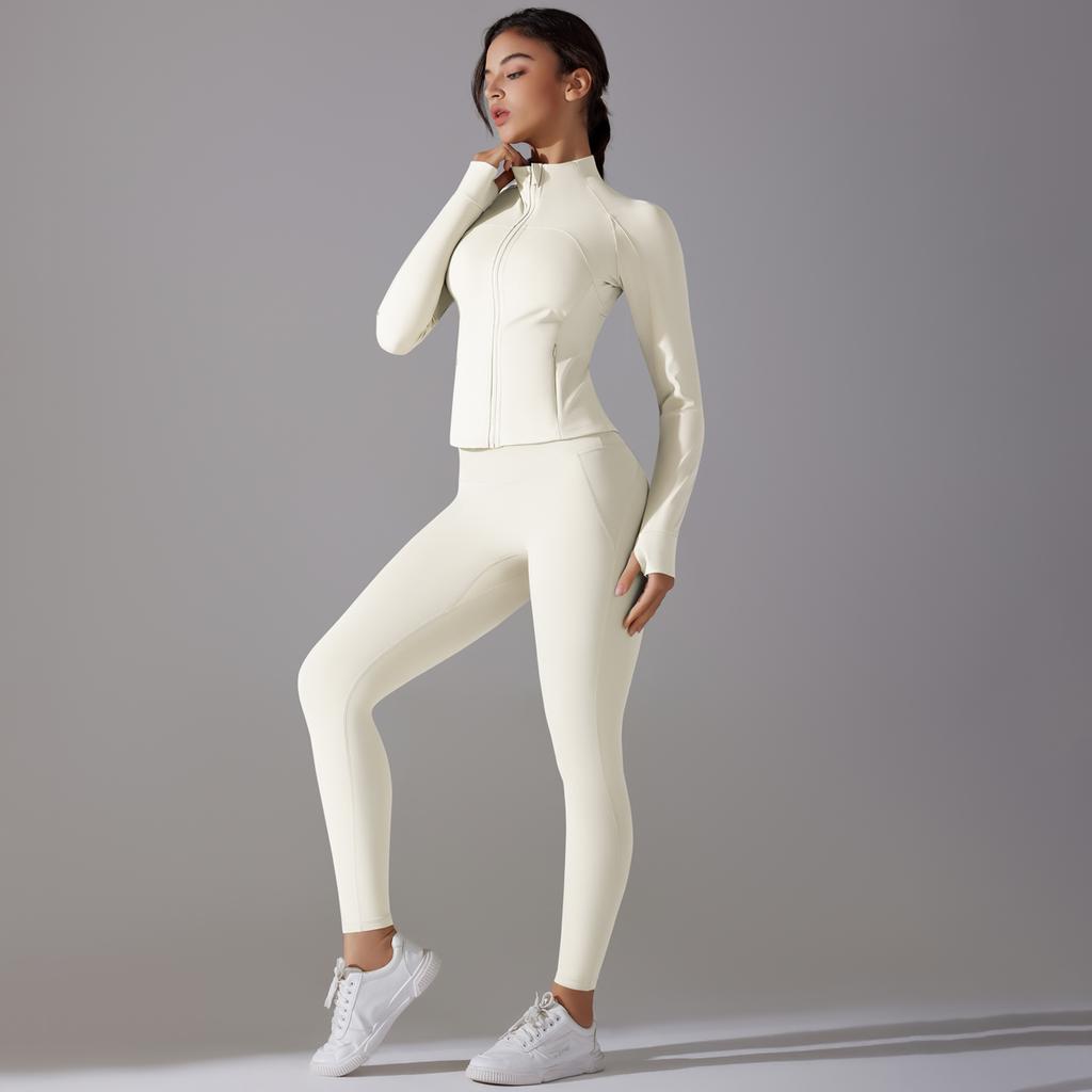 Auroth Zipper Long Sleeve Sportswear Women Workout Colthes Gym Running Shirts Push Up Fitness Tights Yoga Set