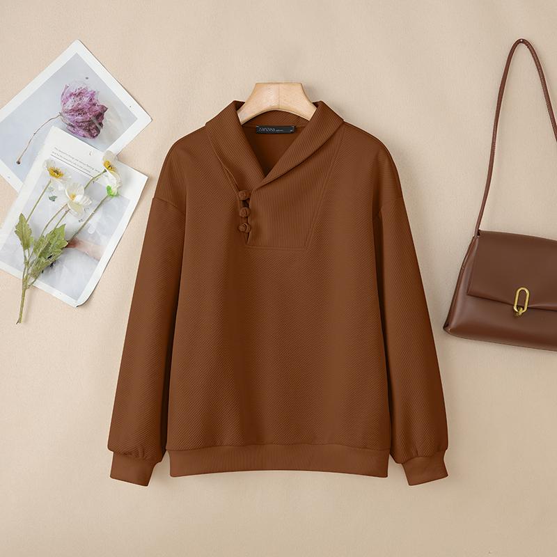 ZANZEA Women Loose Casual Long Sleeve Pullover Sweatshirts