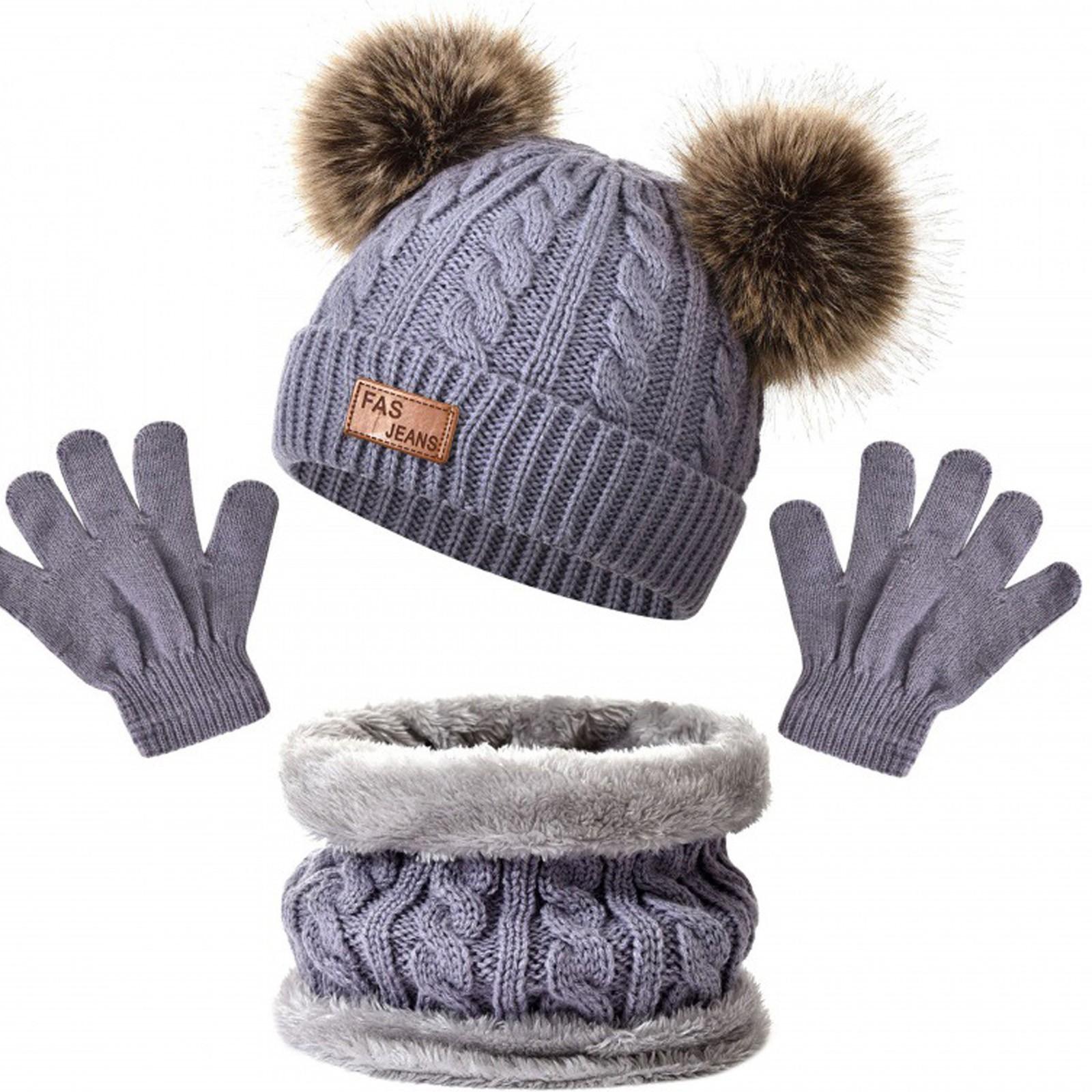 

Детские вязаные теплые шапки с 1 парой перчаток и шарфовТеплая зима One Size