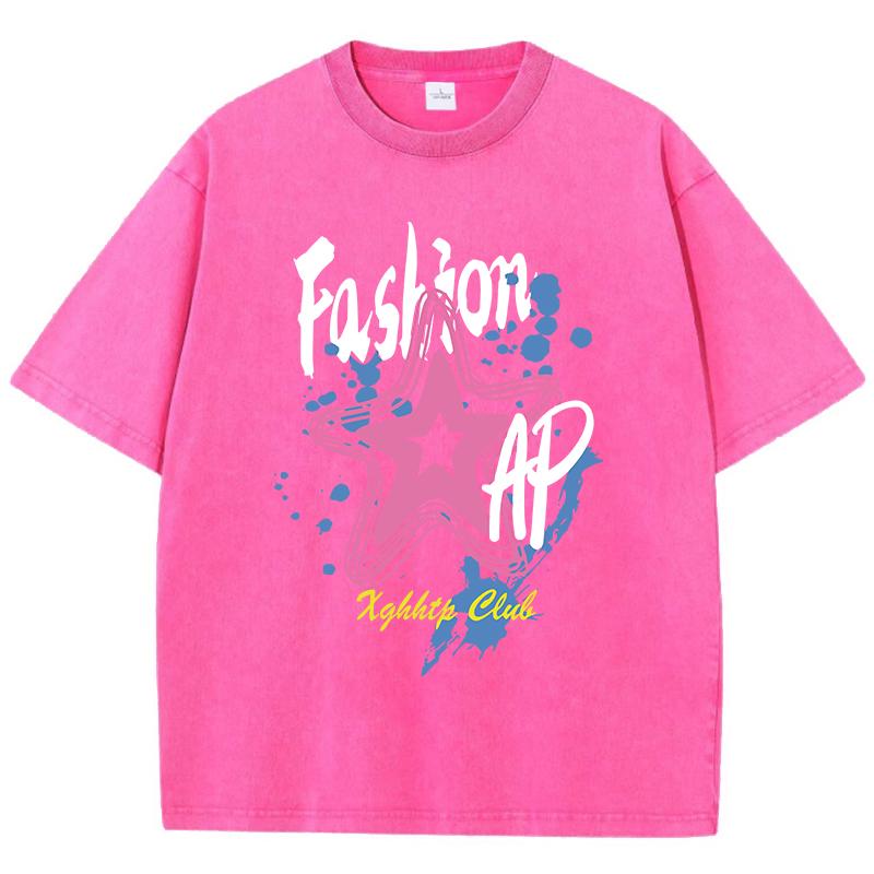Graffiti Fashion Pentagram Prints Washed TShirt Women Cotton Oversize Tops Comfortable Distressed ONeck T Shirt Summer Clothes