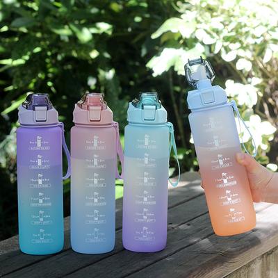 Gradient Color Water Bottle Frosted Space Cup Portable Rope Suction Nozzle Water Bottle 1000ml Gym Sports Kettle