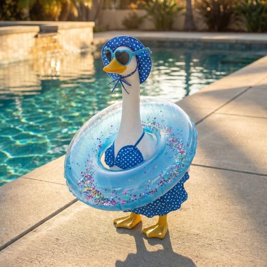 Summer Porch Goose Outfits Funny Goose Costume Set with Pool Float Swim Goggles Swinsuits Hawaiian Luau Style Bikini Set for Outdoor Patio Lawn Decor