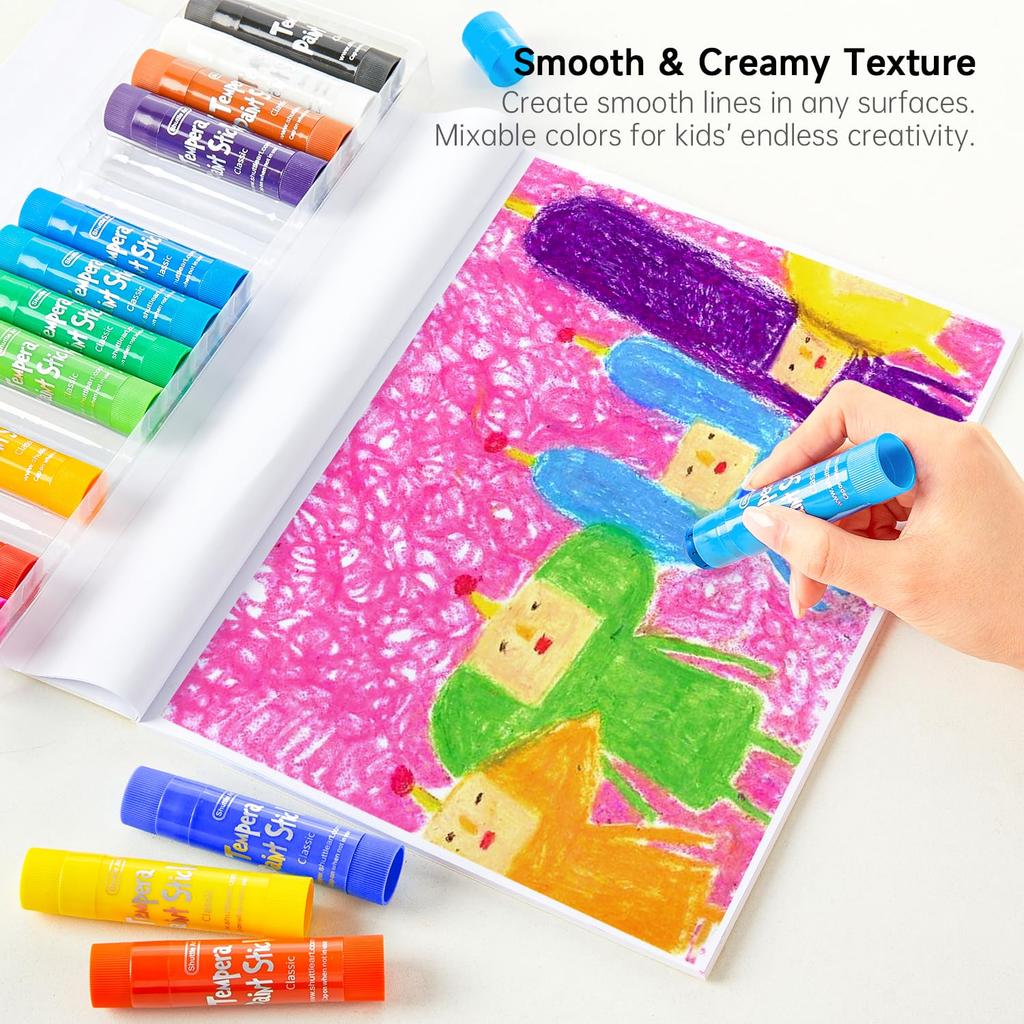 Shuttle Art Tempera Crayons Tempera Paint Perfect for and A great gift for children and a perfect 15-Color Set Water-Washable Sticks, Retractable,