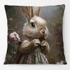 Vintage Easter Girl Cushion Cover Victorian Rabbit Bunny Portrait Print Decorative Pillow Case