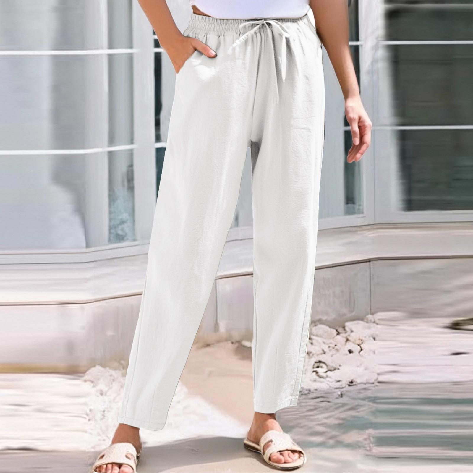

Women s Cropped Pants Stralght Pants With Pockets Lightweight Caual Loose Trousers L білий