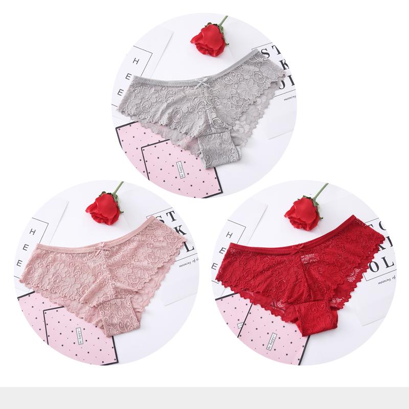 Panties for Woman Sexy Lace Breathable Female Underwear Panty Transparent Brief Girl Underpants Set M-XXL 3 Pcs/lot