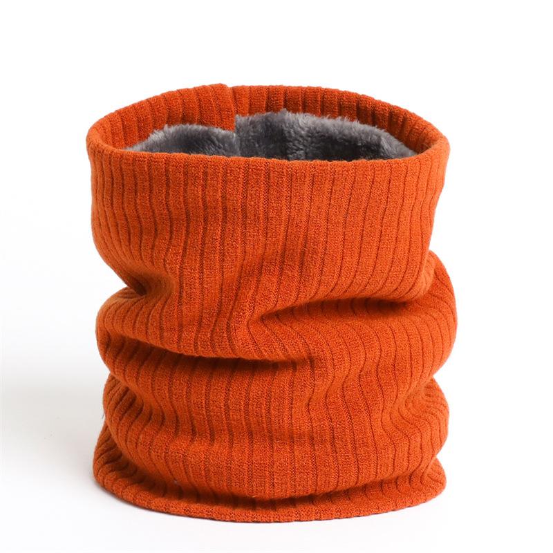 Solid Color New Style With Thick Velvet Scarf Men's Winter Knitted Yarn Elastic Warm Cover Striped Neck Women's