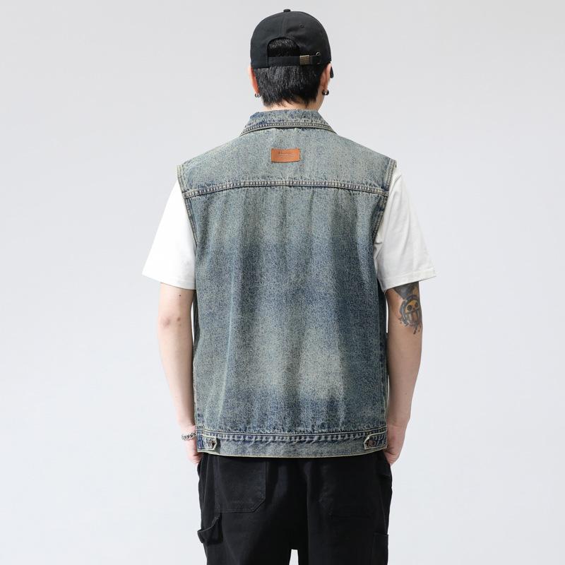 Hong Kong Style Retro Waistcoat Vest Men's Spring New Korean Style Casual Handsome Versatile Sleeveless Denim Jacket