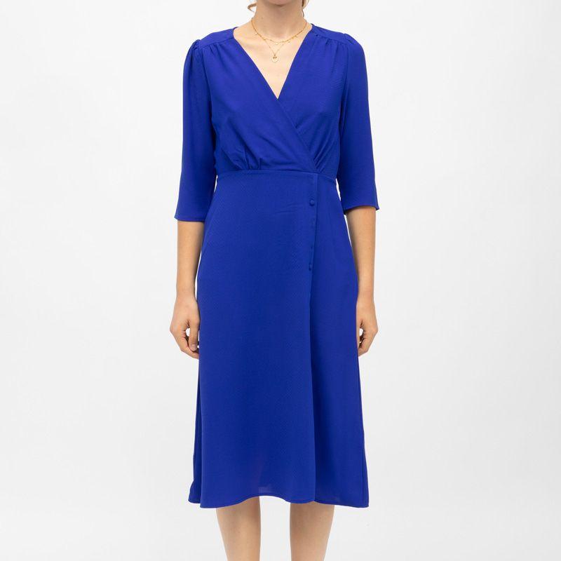 Robe manches 3/4 col v roxane bleu vibrant Femme LA PETITE ETOILE
