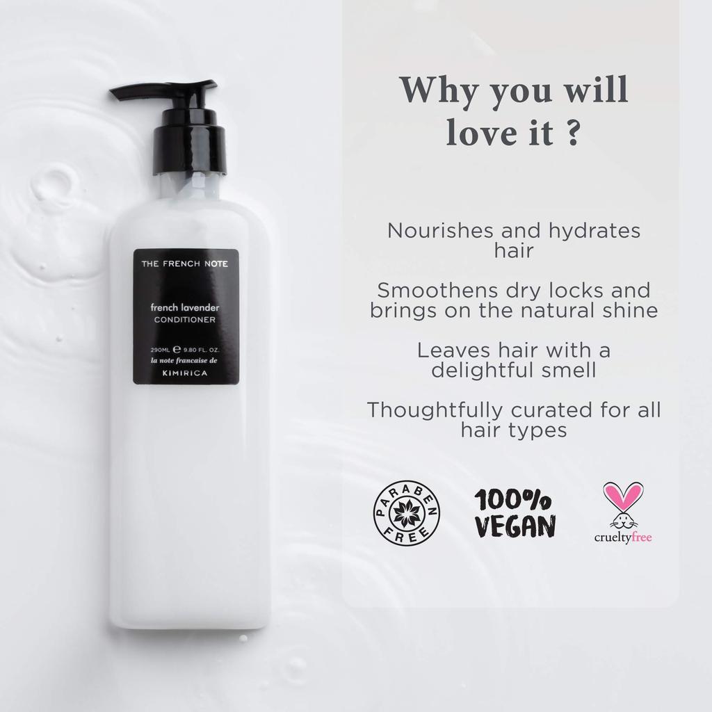 Kimirica The French Note French Lavender Hair Conditioner made with Naturally Derived Extracts for All Hair Types, 100% Vegan, Paraben and SLS Free,