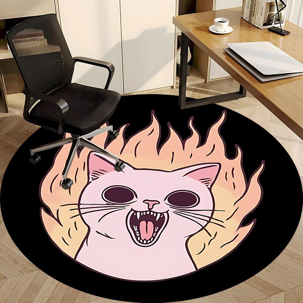 1pc Flaming Cat Office Round Area Rug, Mat Suitable For Office, Under Office Chairs Bedroom Living Room Home Decor, Room Deco