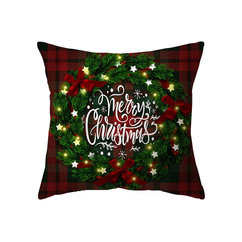 Christmas Theme Elk Print Pattern Cushion Cover Home Living Room Sofa Decoration Square Polyester Pillow Pillow Cover
