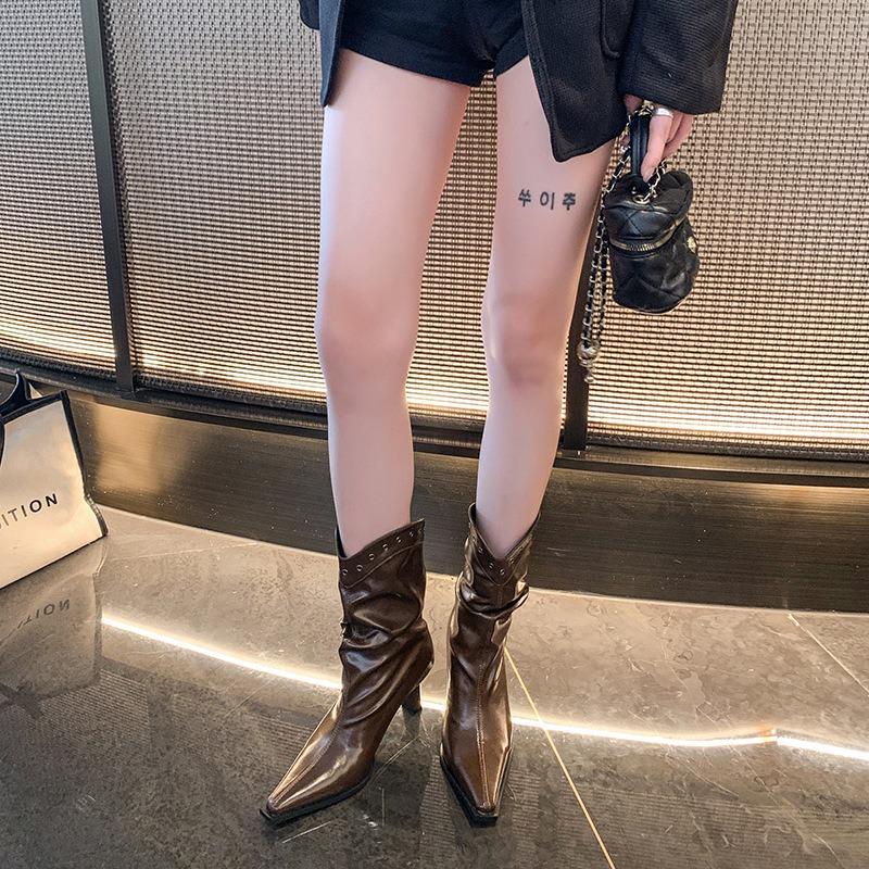 Fashion Designer Stiletto Western Cowboy Women's Ankle Boots Autumn Winter Soft Soled Lady Chelsea Boots Fashion Thin Heel Shoes Female