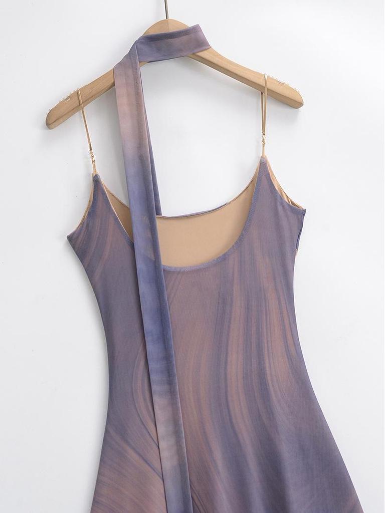 French Elegant Color Block Pleated Off-Shoulder Slip Dress for Women - 2025 Vacation Style