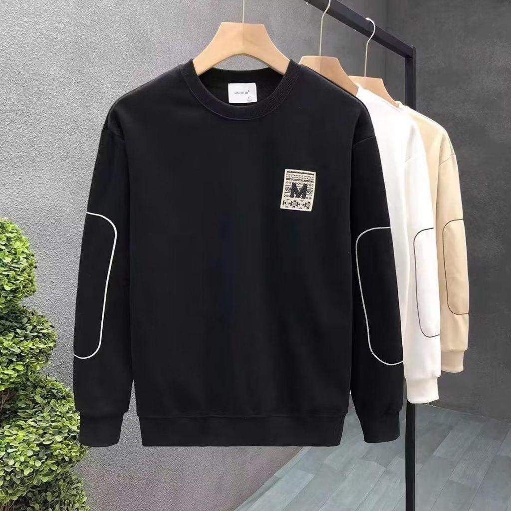 סווטשירט לגברים עם צווארון עגול ומרופד פליז - חולצה חמה, רב-תכליתית ושרוולים ארוכים לסתיו ולחורף