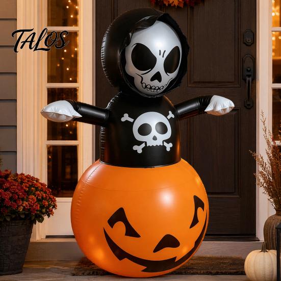Halloween Toy Inflatable Grim Reaper Decoration, Large Spooky Blow Up Weatherproof Outdoor Decor with Pumpkin for Yard, Lawn, Porch, Haunted