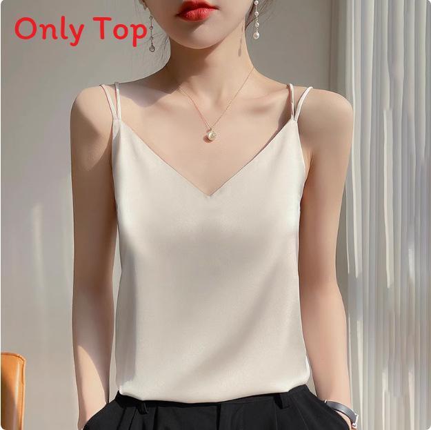 Acetate Material Sleeveless Top With Double Strap Design For Casual Women Wear