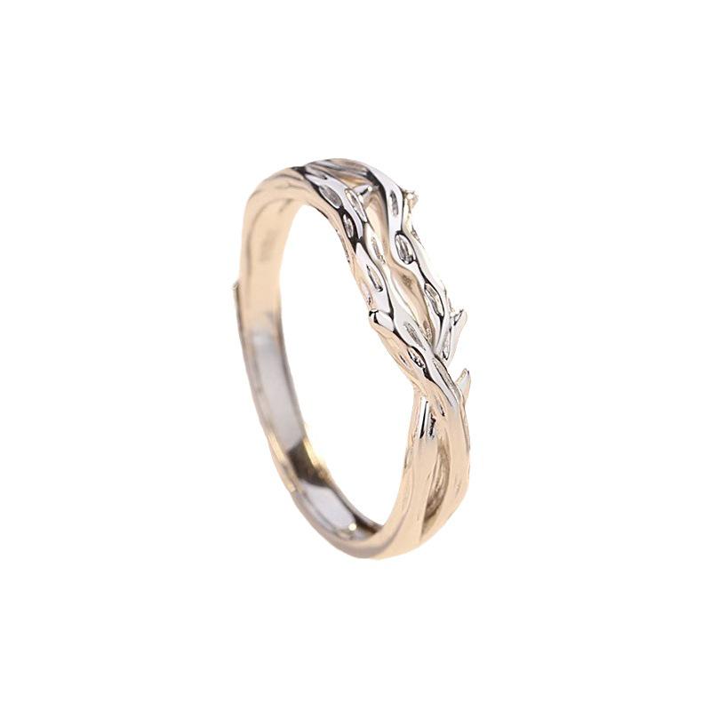 Silver-Plated Linked Branches Couple Rings - Niche Design for Valentine's & Qixi Gift