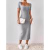 Damen Mode Quadratischer Ausschnitt Sexy Schlank Schlitz Bodycon Midi Freizeitkleid