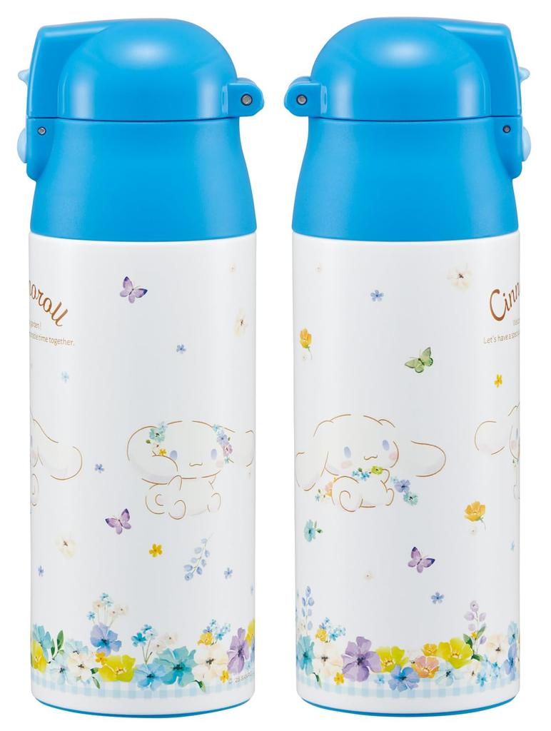 Skater 360ml Stainless Steel Mug Bottle with Insulated Water Sanrio Cinnamoroll Pastel Vivid Watercolor Floral for Bottle, Design, Pattern, Girls,