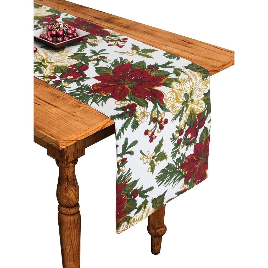 Cotton Maroon Flower Designed Floral Pattern Table Runner Length 152cm (Red, Pack of 1)