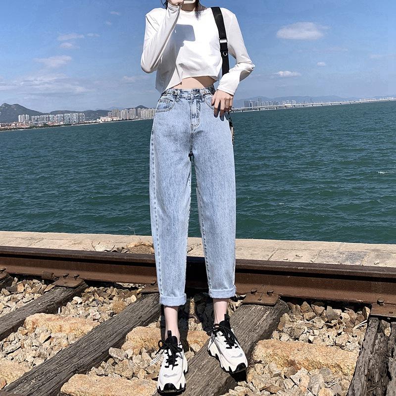 High-waisted Light-colored Jeans Women's Summer Straight Loose and Thin Section Harlan Daddy Carrot Cropped Pants Versatile Bottoms