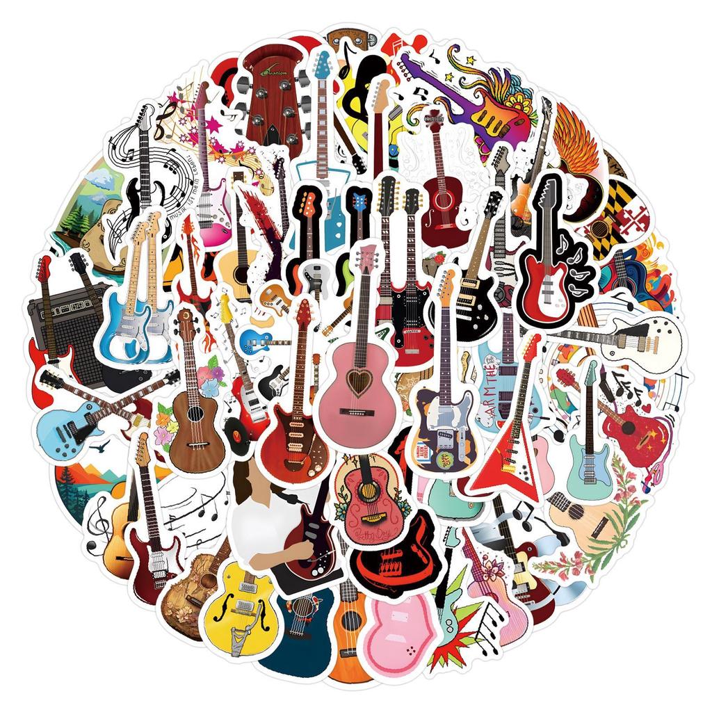 Cartoon Musical Instrument Waterproof Stickers for Guitar, Journal, Phone Case, Water Bottle