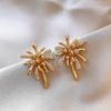Gold Color Metal Micro-Set Zircon Flower Center Earrings Young Luxury Jewelry Suitable for Women's Party Wear Trendy Accessories